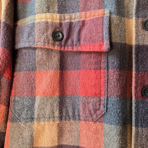Vintage Retro L.L. Bean Mens Flannel Shirt Barn Chore L Plaid Button Up Long Sle - Picture 3 of 8
